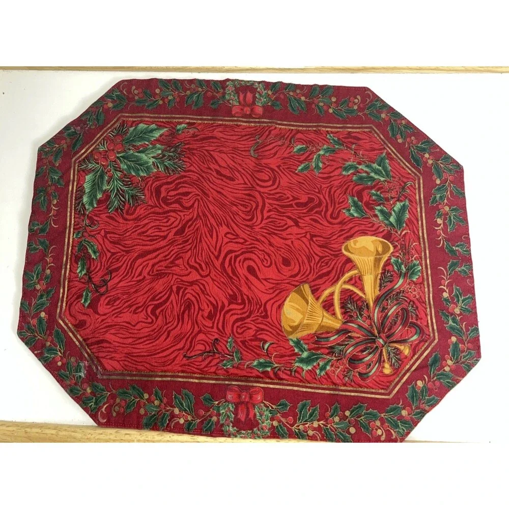 Vintage Handmade Christmas 4 Placemats Holiday Motifs 12x15 In Multicolor